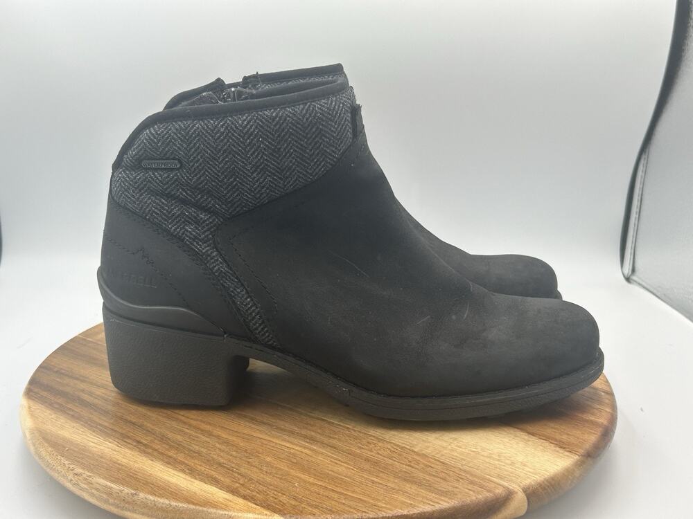 Merrell Chateau II Mid Waterproof Ankle Boots Sz 10 Black Leather Wool J000886